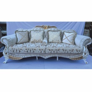 Luxus Barock Wohnzimmer Sofa mit Glitzersteinen Grau Weiß Gold