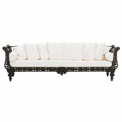 Casa Padrino Luxury Baroque Sofa Black / White 300 cm - Baroque Hotel & Garden Furniture