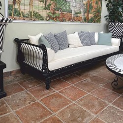 Casa Padrino Luxury Baroque Sofa Black / White 300 cm - Baroque Hotel & Garden Furniture