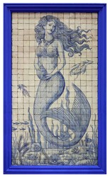 Casa Padrino peinture murale baroque de luxe sirène crème / bleu H. 280 cm - Décoration murale baroque