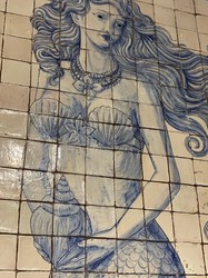 Casa Padrino peinture murale baroque de luxe sirène crème / bleu H. 280 cm - Décoration murale baroque