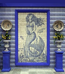 Casa Padrino peinture murale baroque de luxe sirène crème / bleu H. 280 cm - Décoration murale baroque