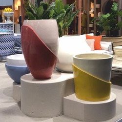 Runder Luxus Keramik Blumentopf Pflanzentopf Weiß Gelb