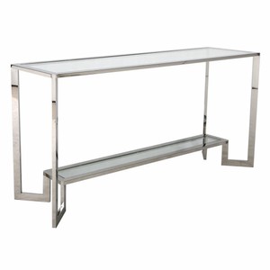 Casa Padrino consola de lujo de acero inoxidable con tablero de vidrio plata 160 cm - Muebles de lujo
