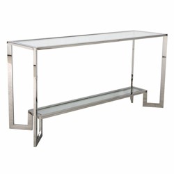 Casa Padrino console de luxe en acier inoxydable avec plateau en verre argent 160 cm - Meubles de luxe