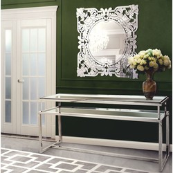 Casa Padrino Luxury Stainless Steel Console Table with Glass Top Silver 160 cm - Luxury Interior