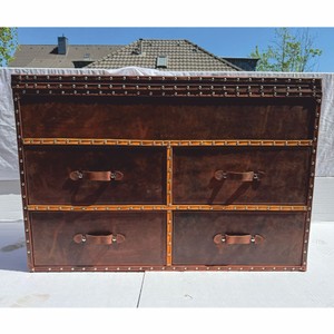 Luxus Art Deco Leder Kommode Truhe Braun