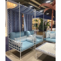 Casa Padrino Luxury Wrought Iron Armchair White / Light Blue / Blue H. 200 cm - Hotel & Garden Armchair