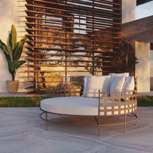 Casa Padrino Isla Tumbona de Lujo de Hierro Forjado Marrón / Gris Ø 170 cm - Muebles de Hotel y Jardín