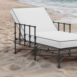 Casa Padrino Luxury Garden Lounger with Armrests Black / White 198 cm - Hotel & Garden Furniture