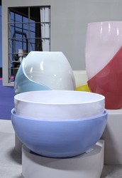 Casa Padrino pot de fleur de luxe en céramique bleu clair / blanc Ø 75 x H. 45 cm - Décoration de jardin