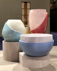 Casa Padrino pot de fleur de luxe en céramique bleu clair / blanc Ø 75 x H. 45 cm - Décoration de jardin