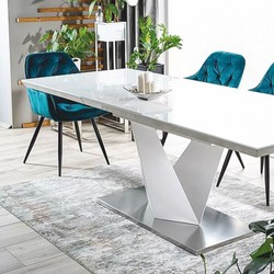 Casa Padrino tavolo da pranzo di design bianco / argento 160-220 cm - Tavolo da cucina allungabile