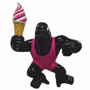 Casa Padrino XXL decorative sculpture gorilla monkey with ice cream black / pink H. 220 cm