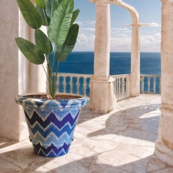 Casa Padrino vaso da fiori di lusso in ceramica blu / bianco Ø 79 x A. 63 cm - Decorazione da giardino