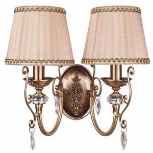 Casa Padrino lámpara de pared doble barroco de lujo de cristal latón con pátina / beige-oro A. 37 cm Casa Padrino lámpara de pared doble barroco de lujo de cristal latón con pátina / beige-oro A. 37 cm