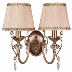 Luxus Barock Kristall Doppel Wandleuchte Messing mit Patina Beige Gold