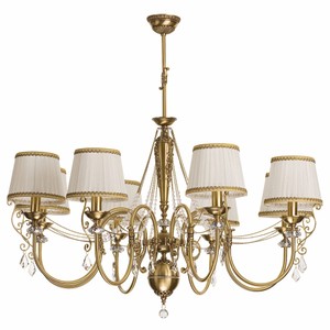 Prunkvoller Luxus Barock Kristall Kronleuchter Messing mit Patina Creme Gold