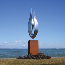 Luxus Hotel Garten Deko Metall Skulptur mit Säule Silber Rost