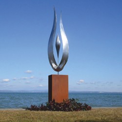 Luxus Hotel Garten Deko Metall Skulptur mit Säule Silber Rost