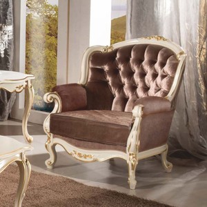 Casa Padrino Luxury Baroque Velvet Armchair Brown / White / Gold 82 cm - Baroque Furniture - Made in Italy