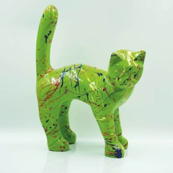 Garten Deko Figur Skulptur Katze Grün Bunt