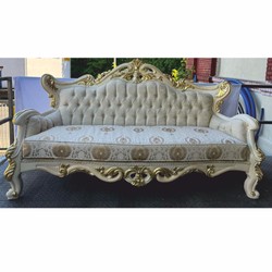 Casa Padrino canapé de salon baroque de luxe argent / crème / or 225 cm - Meubles baroques