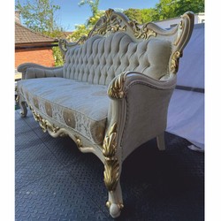 Casa Padrino canapé de salon baroque de luxe argent / crème / or 225 cm - Meubles baroques
