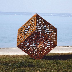 Casa Padrino scultura da giardino di lusso in acciaio cubo ruggine A. 86 cm - Sculture in metallo