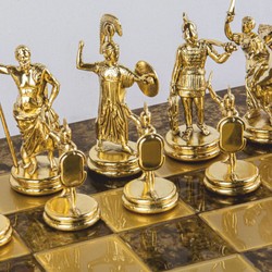 Casa Padrino conjunto de ajedrez de lujo oro / marrón / bronce 54 x 54 cm - Conjunto de ajedrez griego