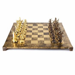 Casa Padrino conjunto de ajedrez de lujo oro / marrón / bronce 54 x 54 cm - Conjunto de ajedrez griego