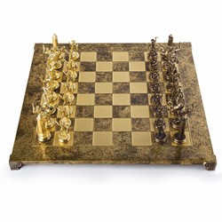 Casa Padrino conjunto de ajedrez de lujo oro / marrón / bronce 54 x 54 cm - Conjunto de ajedrez griego
