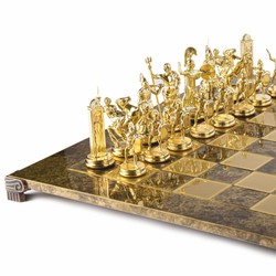 Casa Padrino conjunto de ajedrez de lujo oro / marrón / bronce 54 x 54 cm - Conjunto de ajedrez griego