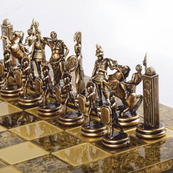Casa Padrino conjunto de ajedrez de lujo oro / marrón / bronce 54 x 54 cm - Conjunto de ajedrez griego
