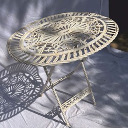 Casa Padrino mesa de jardín Art Nouveau crema 70 x 54 x A. 74 cm - Mesa de comedor de jardín plegable