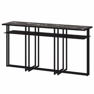 Casa Padrino consola de lujo de metal con tablero de mármol negro 160 cm - Muebles de lujo