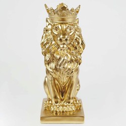 Casa Padrino Decorative Figurine Lion with Crown Gold H. 35 cm - Decorative Sculpture