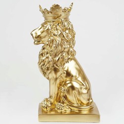Casa Padrino Decorative Figurine Lion with Crown Gold H. 35 cm - Decorative Sculpture