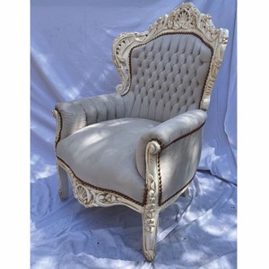 Casa Padrino Sillón Barroco de Salón Gris / Blanco Antiguo - Magníficos Muebles Barrocos