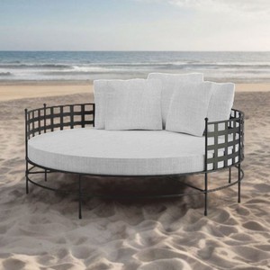 Casa Padrino Isla Tumbona de Lujo de Hierro Forjado Negro / Gris Ø 170 cm - Muebles de Hotel y Jardín
