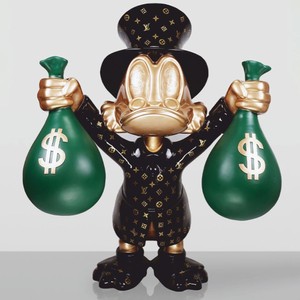 Casa Padrino XXL Decorative Sculpture Duck Black / Gold / Green H. 170 cm - Large Decorative Figurine