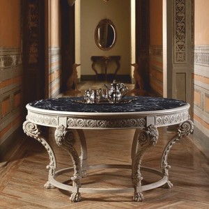 Casa Padrino mesa de comedor barroco de lujo con tablero de mármol gris / negro Ø 142 cm - Hecho en Italia