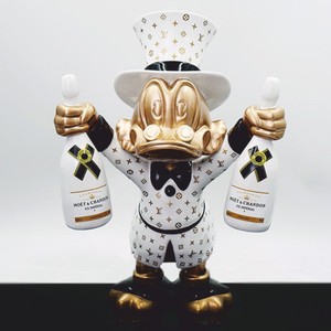 Deko Figur Skulptur Ente Weiß Gold Schwarz