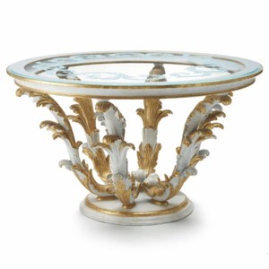 Casa Padrino mesa de comedor barroco de lujo con tablero de vidrio blanco / oro Ø 140 cm - Hecho en Italia