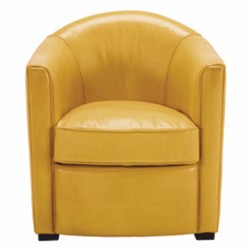 Casa Padrino fauteuil de salon de luxe en cuir véritable jaune / noir - Meubles en cuir
