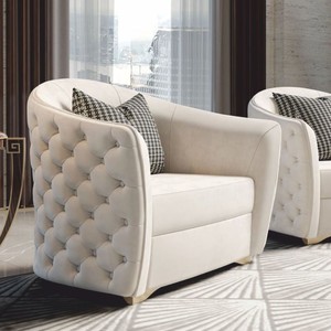 Casa Padrino fauteuil Chesterfield de luxe pour hôtel gris / or 114 cm - Fabriqué en Italie