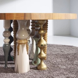 Casa Padrino Mesa de Comedor de Diseño de Lujo Marrón / Colorida Ø 148 cm - Muebles de Comedor