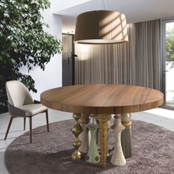 Casa Padrino Mesa de Comedor de Diseño de Lujo Marrón / Colorida Ø 148 cm - Muebles de Comedor