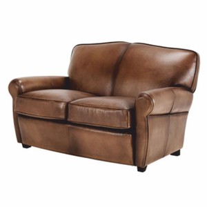 Casa Padrino divano di lusso in vera pelle marrone scuro / nero 140 cm - Mobili in pelle