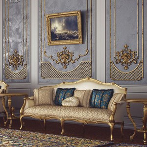 Prunkvolles Luxus Barock Wohnzimmer Sofa Creme Gold